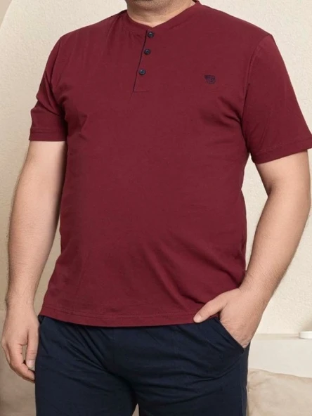 Erkek Geniş Kalıp %100 Pamuk Kısa Kol Cepli Büyük Beden Pijama Takımı - 6