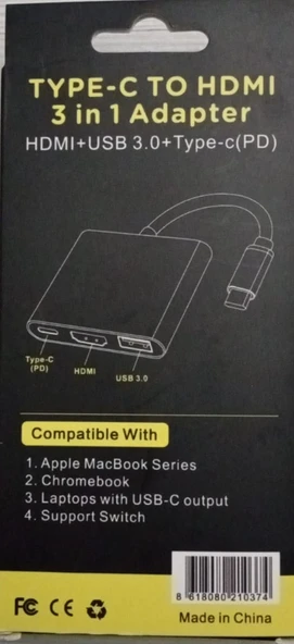 TYPE-C HDMI 3 İN 1 ADAPTER Hdmı Usb 3.0 Çevirici Dönüştürücü Adaptör - 3