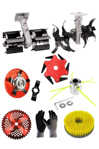 ABLACKS Benzinli Tırpan Çift Çapalama Aparatı 26 MM 9 Diş + 6 Lı Bahçivan Seti