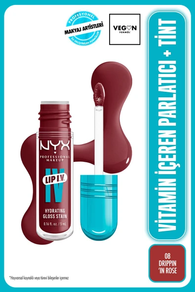 NYX PROFESSİONAL MAKEUP LIP I.V. Vitamin İçeren Parlatıcı + Tint - 08 Drippin' In Rose