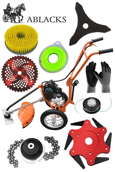 ABLACKS Benzinli 4 Zamanlı Tekerlekli Tırpan + Ultra Lüks Full Bahçivan Seti