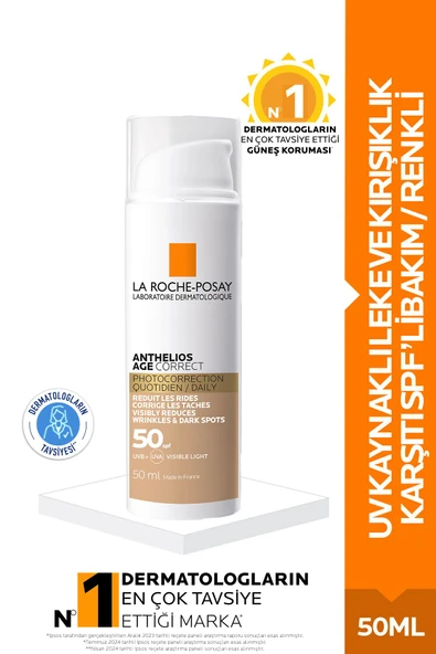 LA ROCHE POSAY Anthelios Age Correct Spf50 Renkli Kapatıcı Özelliğe Sahip Yüz Güneş Kremi 50 ml