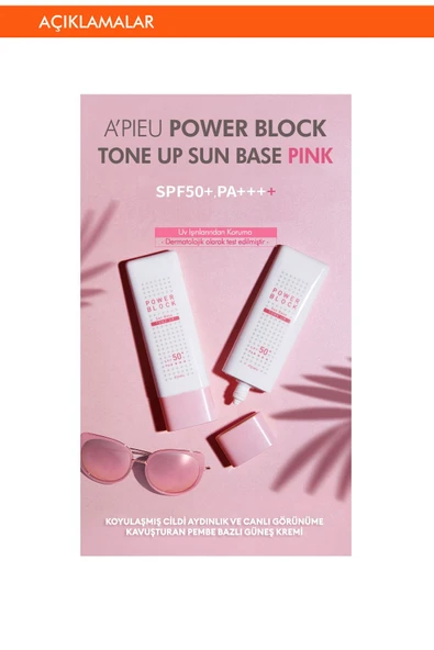 MİSSHA Ton Eşitleyici Aydınlatıcı Güneş Kremi 50ml A'PIEU Power Block Tone Up Base Pink SPF50+/PA++++ - 2