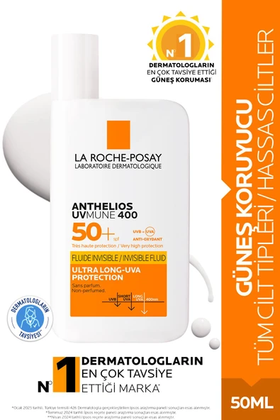 LA ROCHE POSAY Anthelios Uvmune 400 Invisible Fluid Spf50+ Güneş Koruyucu 50 ml- Tüm Cilt Tipleri