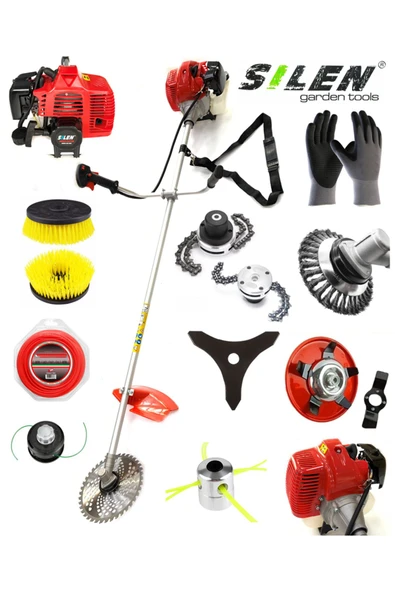 SilenGardenTools Profesyonel Benzinli 8 Başlıklı Yan Tırpan Çim Biçme Makinesi Lüks Set Ot Çalı Biçme Makinesi 4.6hp