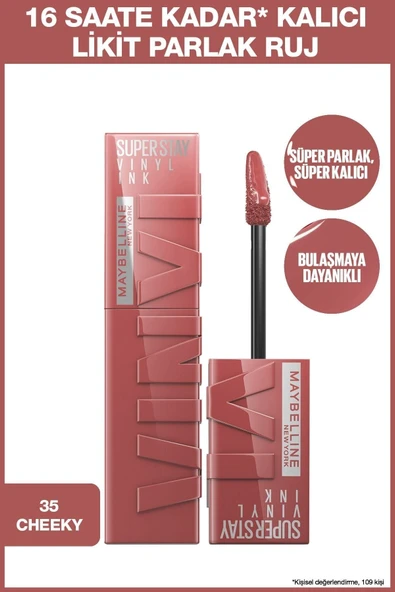 MAYBELLİNE NEW YORK Super Stay Vinyl Ink Uzun Süre Kalıcı Likit Parlak Ruj 35 Cheeky