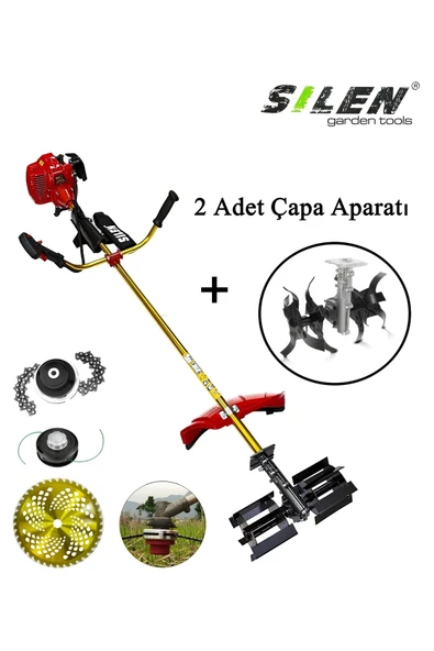 SilenGardenTools Benzinli Yan Tırpan Toprak Çapalama Aparatı 2 Adet Zincirli Başlık
