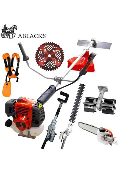 ABLACKS Profesyonel Yan Tırpan + Çit Kesme + Dal Budama + Ağaç Silkeleme + Paletli Çapa Aparatı