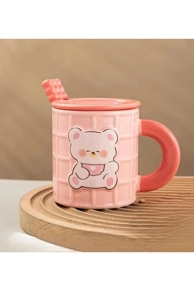 Ayıcık Temalı Renkli Seramik Kupa (PEMBE)