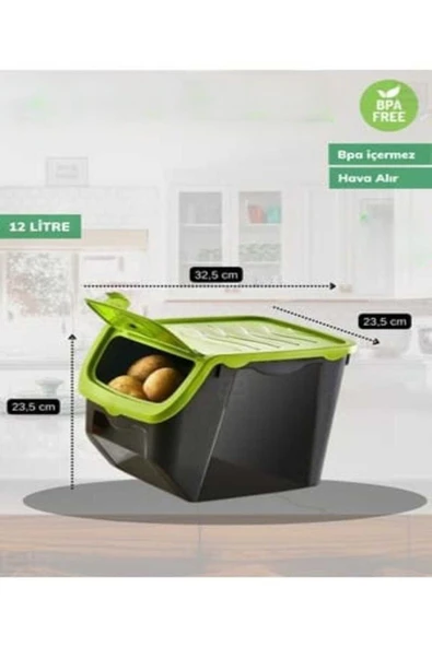 12 Litre Patates ve Soğan Saklama Kabı 2'li Set – Havalandırmalı, Pratik Mutfak Düzenleyici