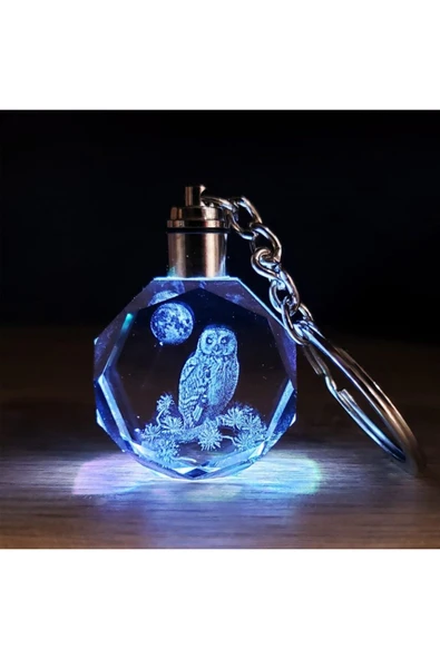 Baykuş Tasarımlı Işıklı Renk Değiştiren Kristal Anahtarlık
