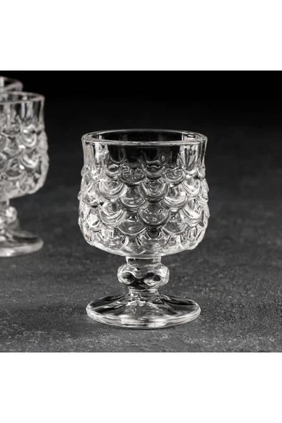 Balık Sırtı Desenli Kahve Yanı Su Bardağı 6'lı Set (5x7 cm)
