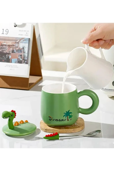 Dinozor Figürlü Seramik Kupa (YEŞİL)