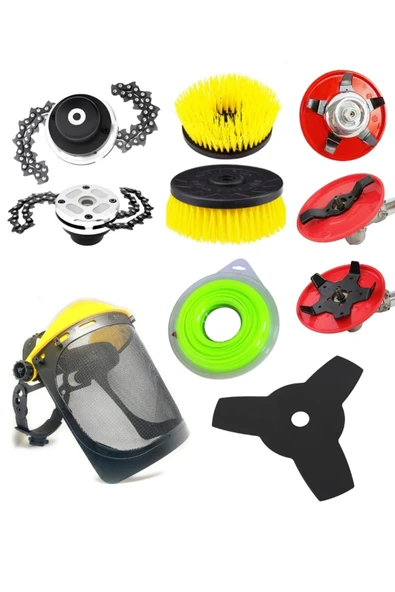ABLACKS Tırpan Pro Maske – Zincirli Başlık – Toprak Karıştırcı – Halı Fırçası– Üçgen Bıçak – Misine 6’Lı Set