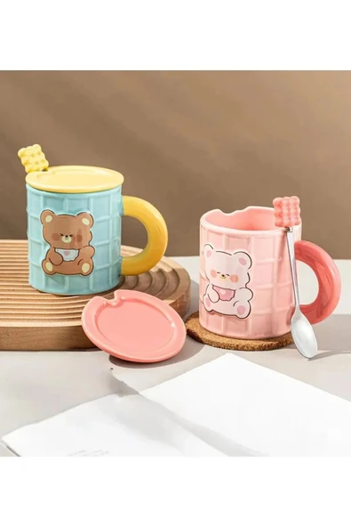 Ayıcık Temalı Renkli Seramik Kupa (PEMBE) - 2