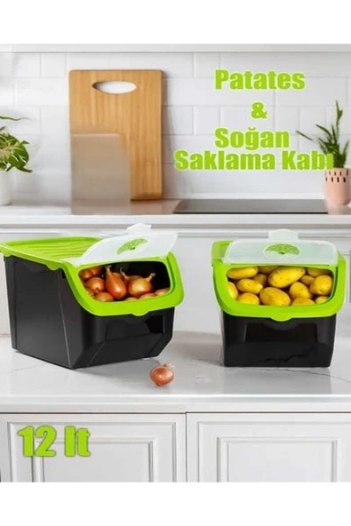 12 Litre Patates veya Soğan Saklama Kabı – Havalandırmalı, Kapaklı Tekli Mutfak Kutusu - 2