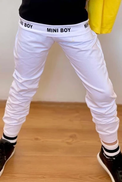Erkek Çocuk Mini Boy Yazı ve Şerit Detaylı T-shirt Kolsuz Sarı Yelek Eşofman Takım - 5