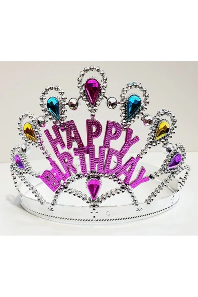 Gümüş Renk Happy Birthday Yazılı Doğum Günü Tacı