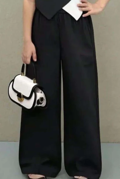 Kız Çocuk Asimetrik Kesim Çift Renk Yelek Palazzo Pantolon Siyah Alt Üst Takım - Resim 3