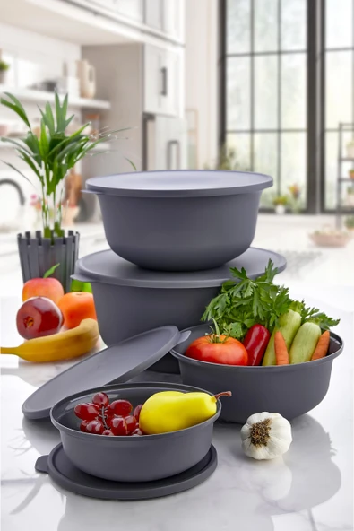 HOMENIVA 4 Boy Kapaklı Saklama Kabı Seti - Hamur Mayalama Kabı (7,5 lt + 4lt + 2lt + 1lt)