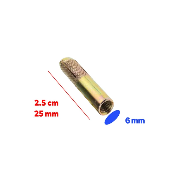 Çakma Çelik Dübel İç Dişli M6x25 mm Çanak Anten Raf Montaj Bağlantı Monte Asma Aparat 8 Adet - 2