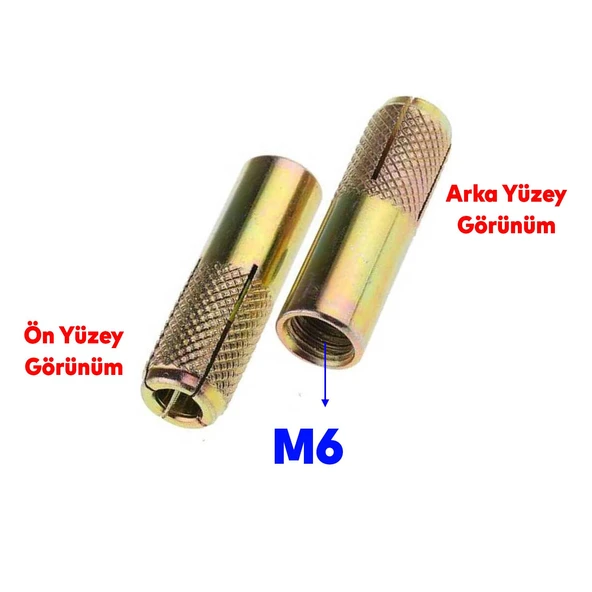 Çakma Çelik Dübel İç Dişli M6x25 mm Çanak Anten Raf Montaj Bağlantı Monte Asma Aparat 8 Adet - 4
