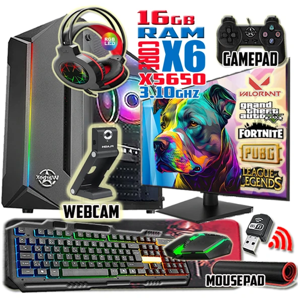 WarboX Pitbull Xeon X5650 16gb Ram 256gb SSD 250gb HDD R7 240-4gb E.kartı 19" Monitör Gaming Pc