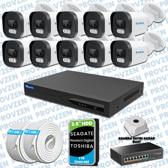 PROVZEN ZANUO 10 KAMERALI İP KAMERA SETİ 1080P MİKROFONLU