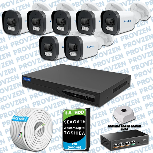 PROVZEN ZANUO 7 KAMERALI İP KAMERA SETİ 1080P MİKROFONLU