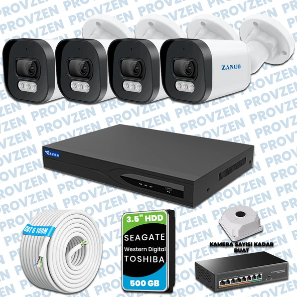 PROVZEN ZANUO 4 KAMERALI İP KAMERA SETİ 1080P MİKROFONLU