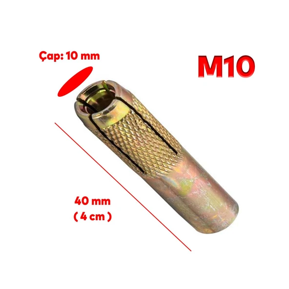 Çakma Çelik Dübel İç Dişli M10x40 mm Raf İskele Montaj Bağlantı Monte Asma Aparatı 8 Adet - Resim 2