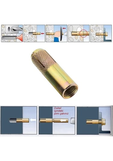 Çakma Çelik Dübel İç Dişli M10x40 mm Raf İskele Montaj Bağlantı Monte Asma Aparatı 8 Adet - Resim 3
