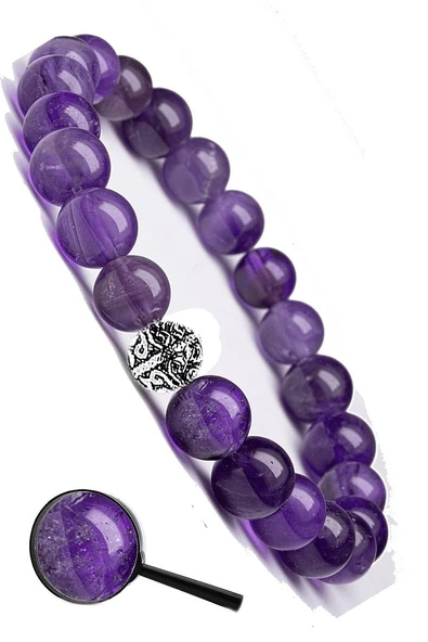 Sertifikalı Gerçek Ametist Taşı Bileklik - Gümüş Aparatlı - Resim 2