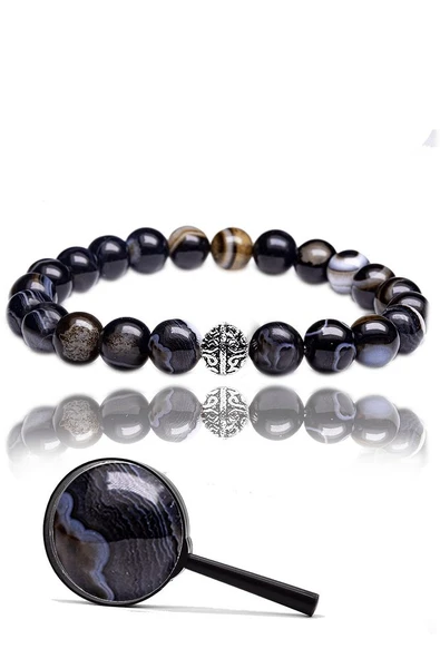 Sertifikalı Siyah Göz Akik Doğal Taş Bileklik - Gümüş Aparatlı ürün görseli
