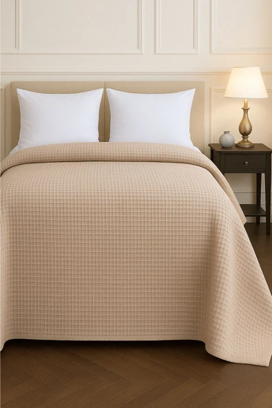 Renkli Gofret Desen Çift Kişilik Pike Yatak Örtüsü Otel Pike 200x230 cm