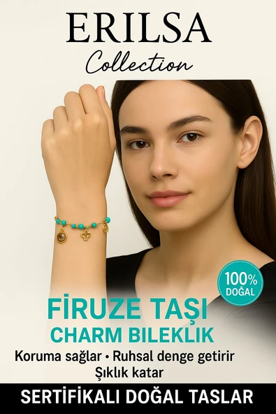Sertifikalı Firuze Şans Charm Bileklik – Doğal Taşla Ruhsal Denge ve Koruma (Turkuaz) - Resim 2