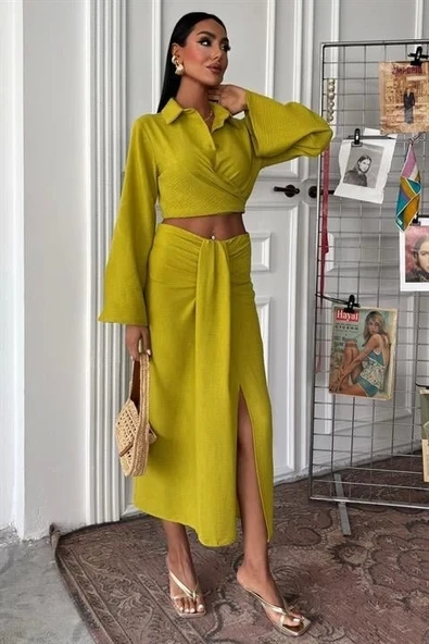 Crop Gömlekli Ve Eteği Büzgülü Tasarım Takım 10195 - 8