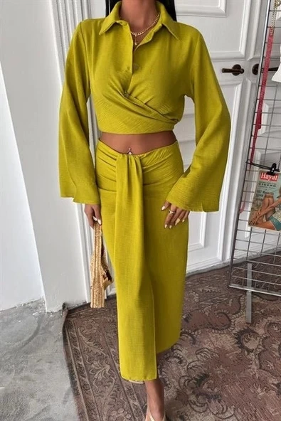 Crop Gömlekli Ve Eteği Büzgülü Tasarım Takım 10195 - 7