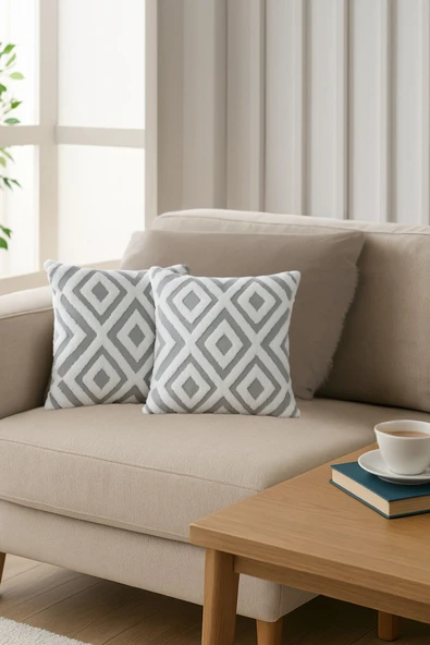 2'li Jakarlı Wellsoft Punch Dekoratif Kırlent Yastık Kılıfı 44x44 cm