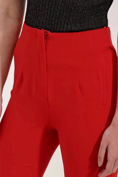 Kırmızı Yüksek Bel Kumaş Pantolon 6650 - 3