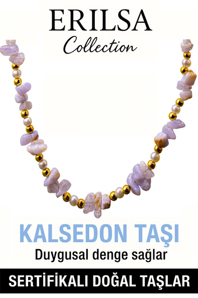 Sertifikalı Kırık Taşlı Model İnci - Kalsedon Taşı Kolye - 2