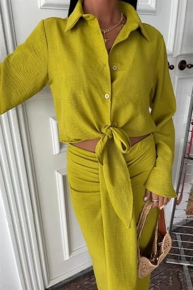 Crop Gömlekli Ve Eteği Büzgülü Tasarım Takım 10195 - 6