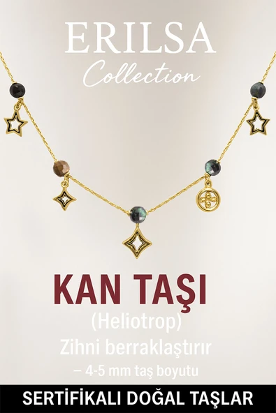 Sertifikalı Gold Heliotrop - Kan Taşı Şans Charm Kolye - Işıltı Serisi - 2