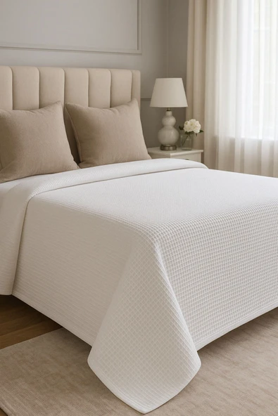 Renkli Gofret Desen Çift Kişilik Pike Yatak Örtüsü Otel Pike 200x230 cm