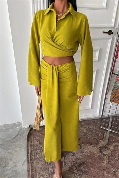 Crop Gömlekli Ve Eteği Büzgülü Tasarım Takım 10195 - 3