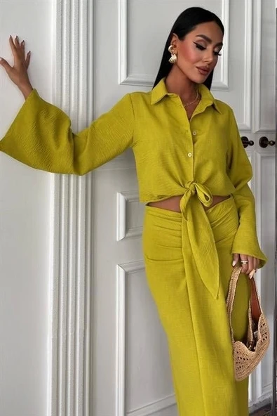 Crop Gömlekli Ve Eteği Büzgülü Tasarım Takım 10195 - 5