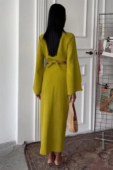 Crop Gömlekli Ve Eteği Büzgülü Tasarım Takım 10195 - 4