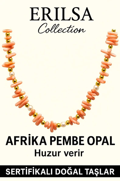 Sertifikalı Diş Model İnci ve Afrika Pembe Opal Taşı Kolye - 2