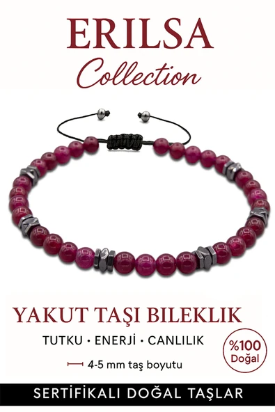 Sertifikalı AAA+ Terahertz ve Yakut Taşı Bileklik – İnce Model Tutku ve Enerji