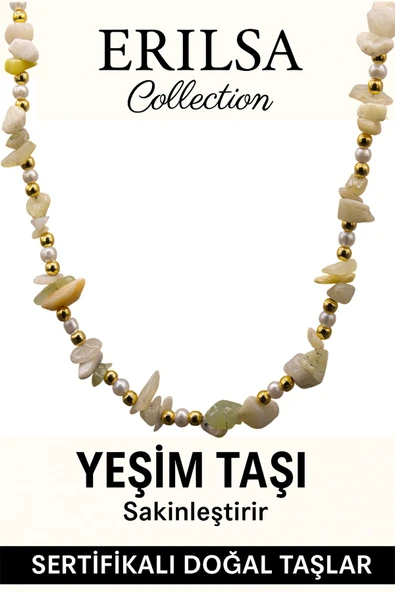 Sertifikalı Kırık Taşlı Model İnci ve Yeşim Taşı Kolye